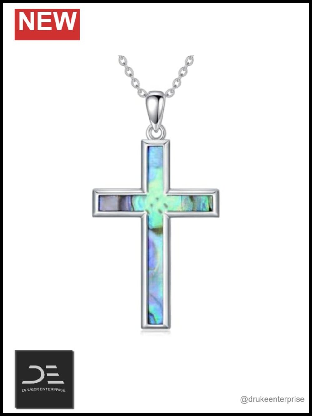 Sterling Silver Cross Necklace Abalone Shell Pendant Christian Jewelry
